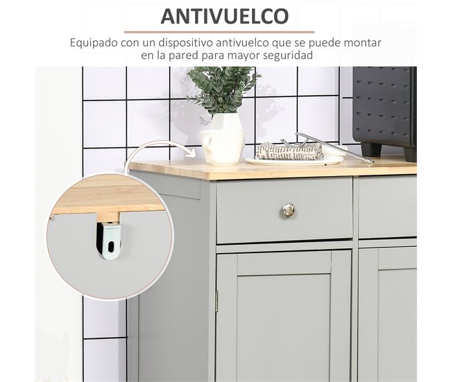 Aparador MDF e Madeira de Borracha HOMCOM, casa - cozinha Cinza