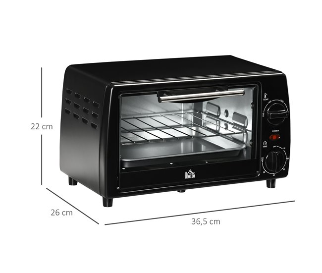 Mini Forno Elétrico Metal, Aço Inoxidável e Vidro Temperado Preto