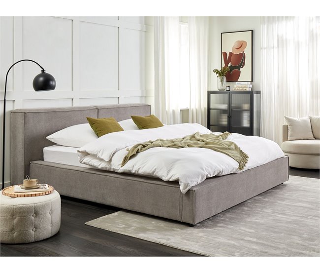 Beliani Cama Poliéster LINARDS 230x242 Castanho Claro