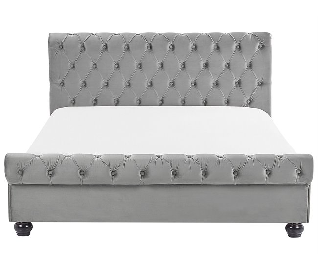 Beliani Cama com estrado Veludo AVALLON 172x233 Azul Marino