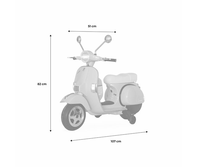 Scooter eléctrica Vespa 12V para crianças, 1 lugar,  com rádio Preto