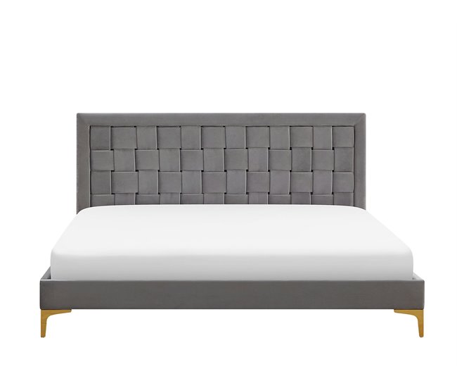 Beliani Cama com estrado Veludo LIMOUX 187x213 Azul Marino