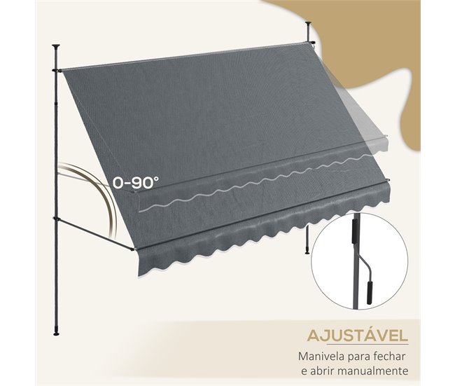 Toldo Manual Retrátil Alumínio, Metal e Poliéster Outsunny Cinza