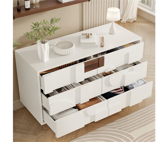 Aparador com efeito madeira e frente em relevo geométrico Branco