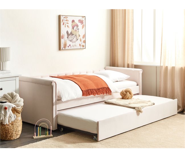 Beliani Cama com estrado Veludo LIBOURNE 102x220 Rosa Talco