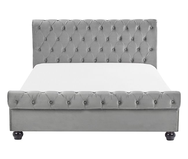 Beliani Cama com estrado Veludo AVALLON 152x233 Cinza Claro