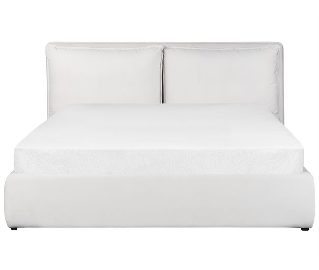 Beliani Cama com armazenamento Veludo BAJONNA 184x235 Branco/ Bege