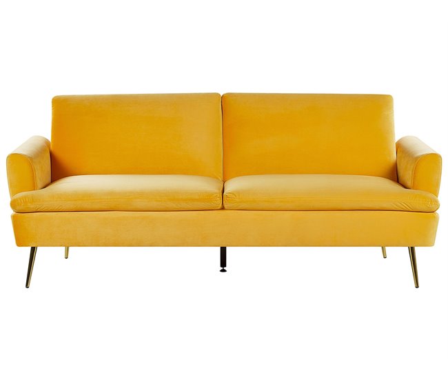 Beliani Sofá-cama Veludo VETTRE Amarelo
