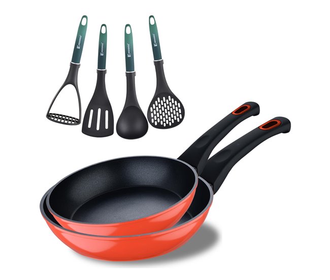 Conjunto de 2 frigideiras CLASSIQUE em + utensílios de cozinha Bergner Preto