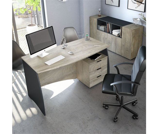 Secretária Stil Buc 3 gavetas 136x67 Cinza Escuro