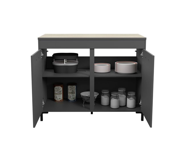 Módulo inferior de cozinha estilo moderno Smoke 118 Cinza/ Madeira