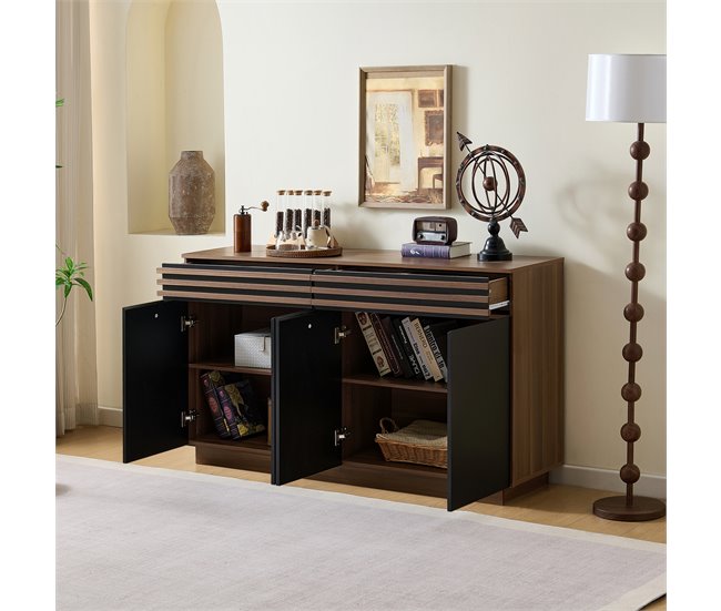 Aparador com 4 portas e 2 gavetas Preto