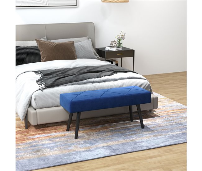 Banco de Pé de Cama Aço, Espuma e Poliéster HOMCOM, casa - quarto Azul