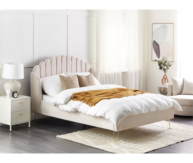 Beliani Cama com estrado Poliéster AMBILLOU 157x214 Bege