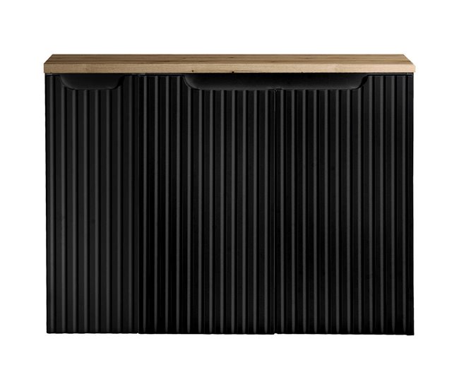 Móvel de casa de banho para lavatório Newport com 3 portas 80 Preto/ Madeira