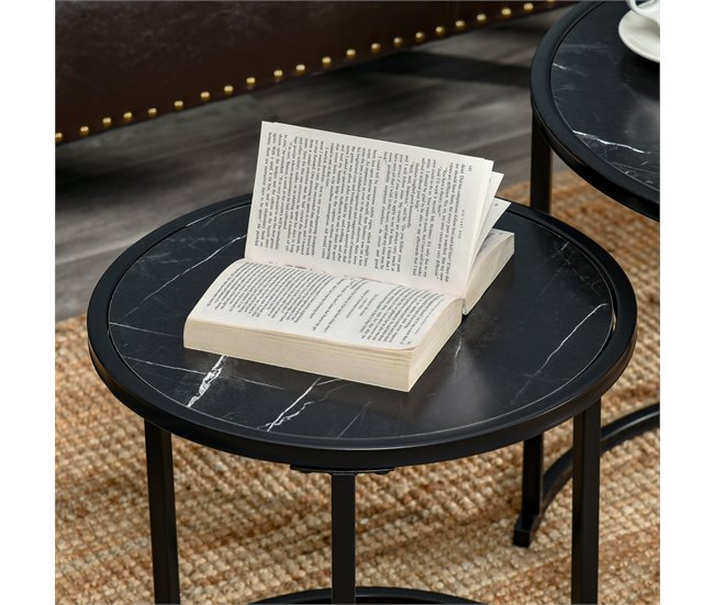 Conjunto de 2 Mesas Auxiliares Aço e MDF HOMCOM, casa - mesas 60x60 Preto