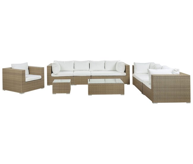 Beliani Conjunto lounge Ratan sintético MAESTRO Branco/ Bege