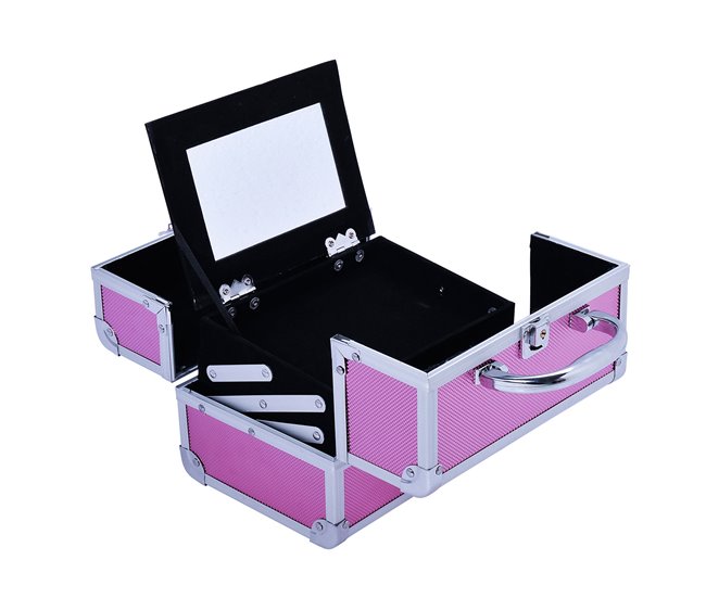 Maleta de Maquiagem Quadro de alumínio, MDF, pelúcia HOMCOM Rosa