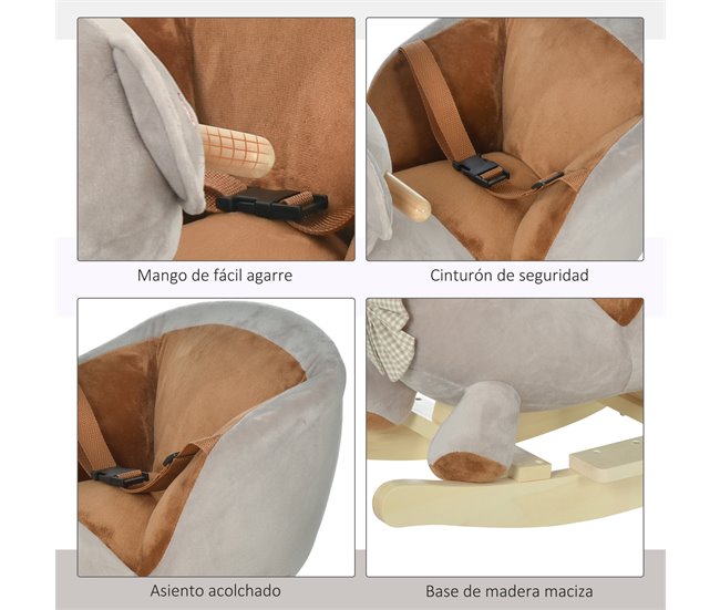 Cavalo de balanço infantil Luxuoso, Madeira, Aço HOMCOM Cinza