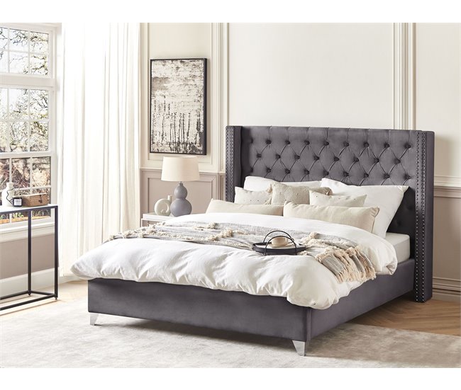 Beliani Cama Terciopelo LUBBON 209x215 Cinza