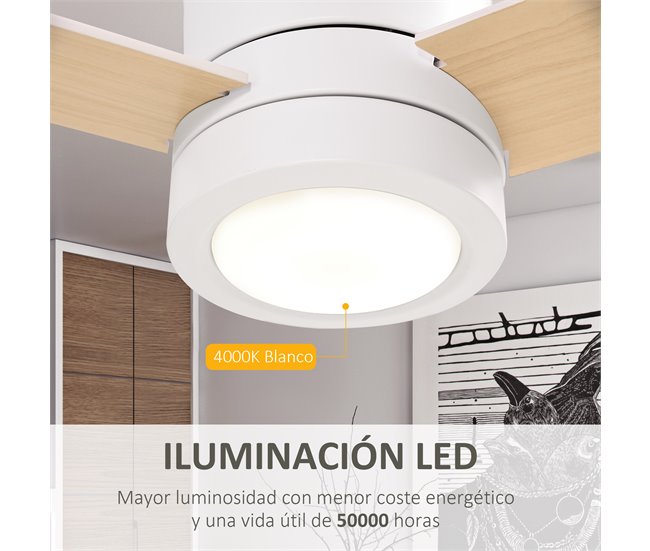 Ventoinha de Teto Metal, MDF e Vidro HOMCOM Branco