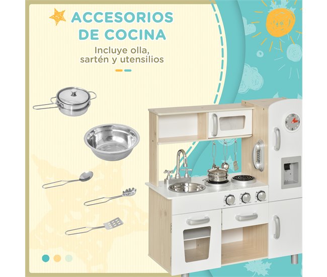 Cozinha de Madeira para Crianças Madeira de Pinho e MDF HOMCOM Branco