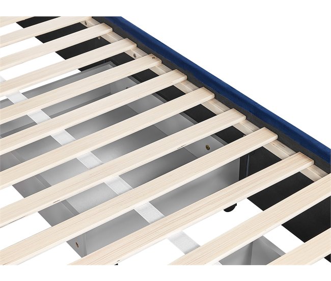 Beliani Cama com armazenamento Veludo LIEVIN 145x217 Azul Marino
