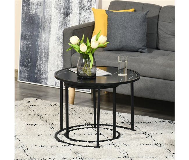 Conjunto de 2 Mesas Auxiliares Aço e MDF HOMCOM, casa - mesas 60x60 Preto