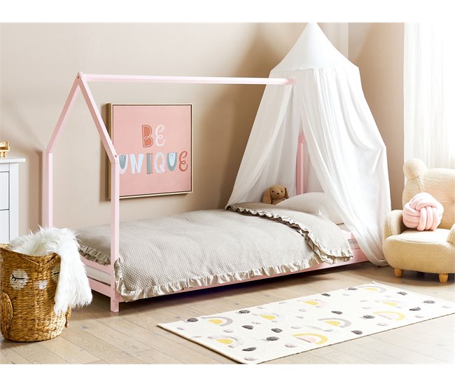 Beliani Cama com estrado Pinho APPY Rosa Talco
