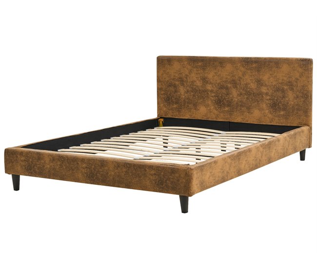 Beliani Cama com estrado Pele sintética FITOU 150x214 Castanho