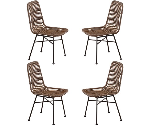 Pacote de 4 cadeiras de jantar modernas de vime e metal Castanho