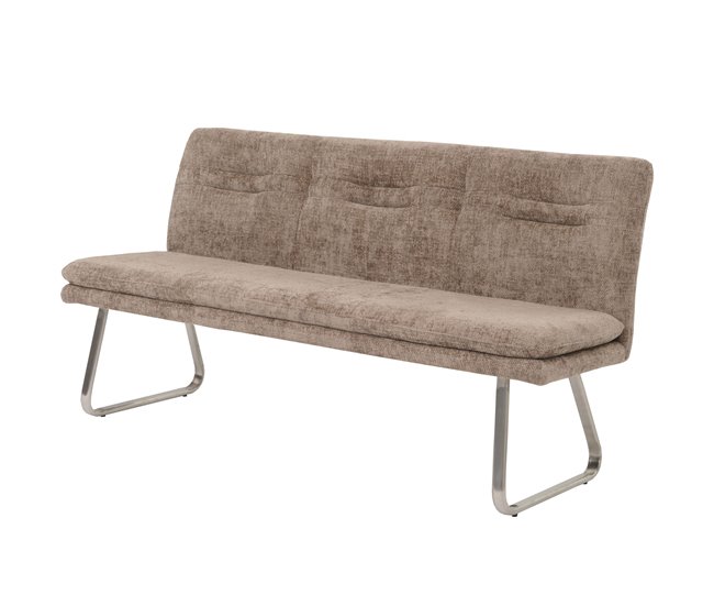 Banco de sala de jantar estofado com encosto em tecido chenille marrom e aço inox comprimento 180 cm 04_0005848