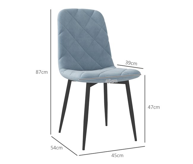 Conjunto de 4 Cadeiras Veludo sintético, espuma, aço HOMCOM Azul