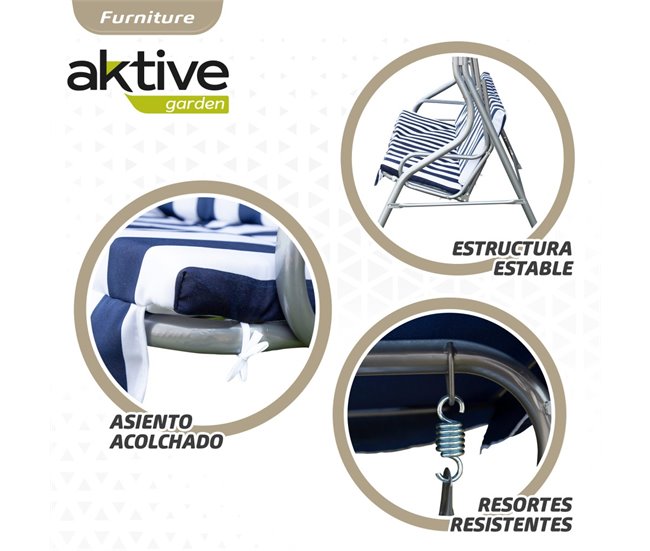 Cadeira de baloiço de jardim azul e branca com capota basculante 3 lugares Aktive Preto