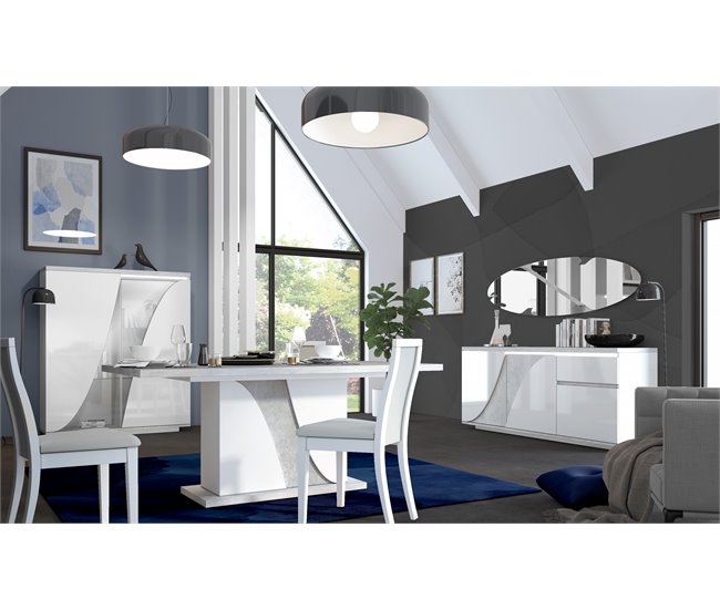 Mesa de jantar retangular extensível GOYA Branco/cinza