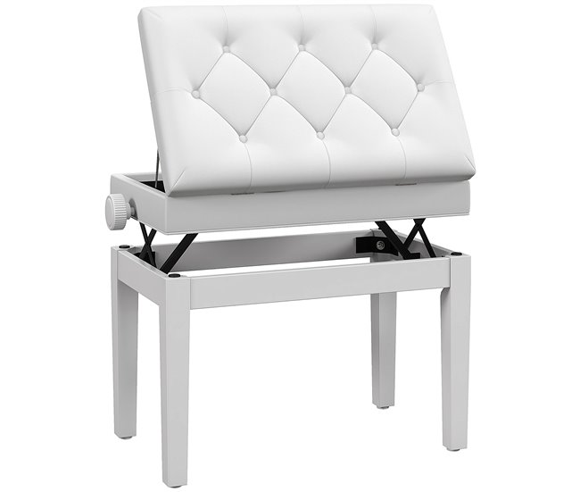Banco de Piano Madeira de Borracha e Couro Sintético HOMCOM Branco