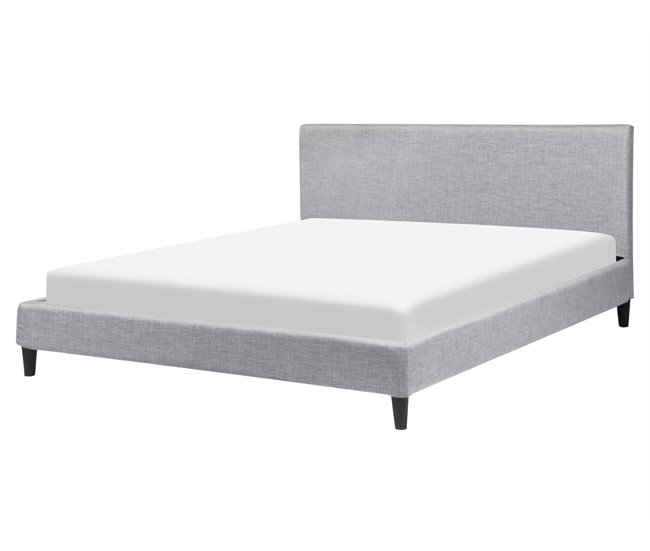 Beliani Cama com LED Poliéster FITOU 190x214 Cinza Claro