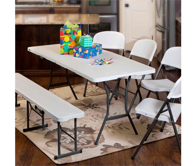 Mesa rectangular rebatível efeito granito branco LIFETIME 184 x 76 x 73,5 cm Branco