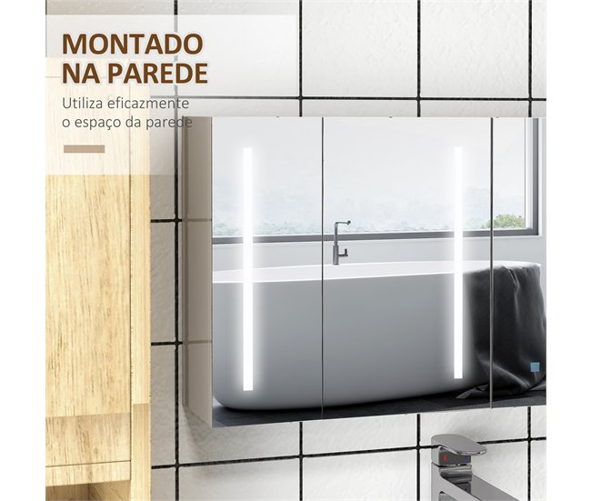 Armário Casa de Banho com Espelho MDF e Vidro kleankin Branco