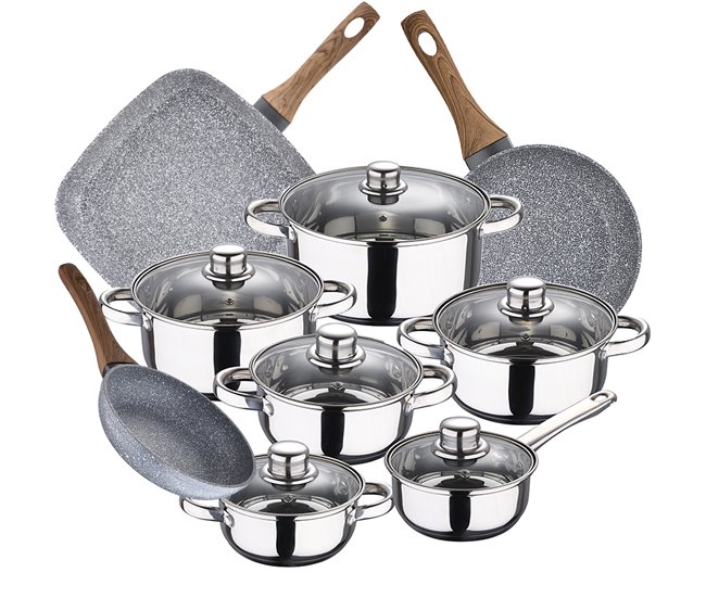 Bateria de cozinha 12 peças com jogo de patch Cromada