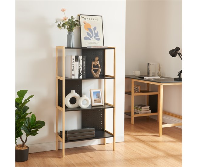 [en.casa] Estantes de Prateleiras Dønna Ypäjä 4 prateleiras MDF Preto/ Creme