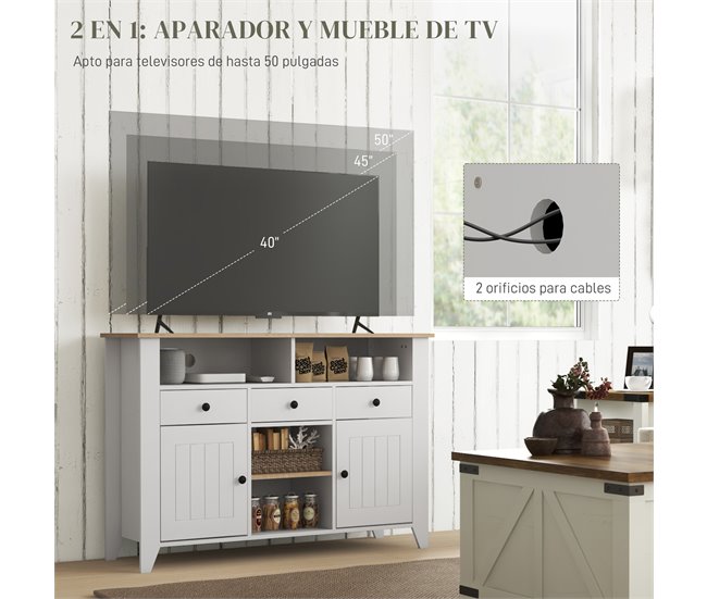 Aparador de Cozinha MDF HOMCOM, casa - móveis de armazenamento Branco
