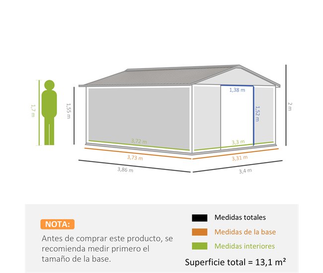 Abrigo e Jardim Metálico Aço galvanizado e PP Outsunny 386 Cinza Claro