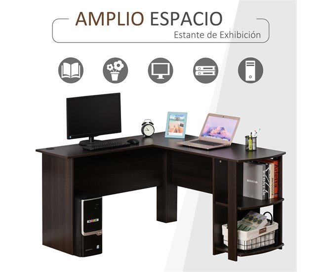 Secretária de Canto MDF HOMCOM, escritório - secretárias 136x130 Preto
