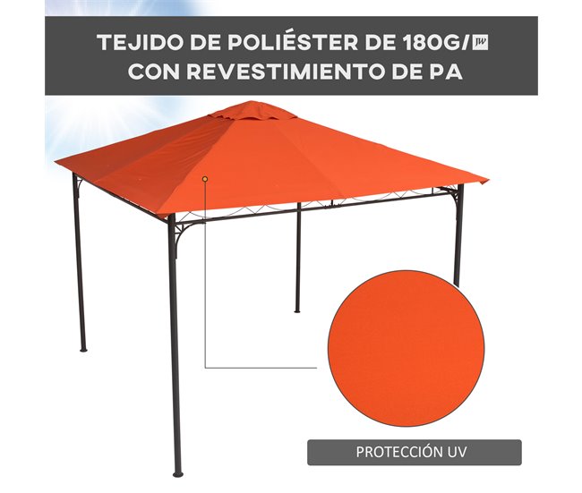 Toldo de Reposição para Pérgola Poliéster Outsunny 2x2 Laranja