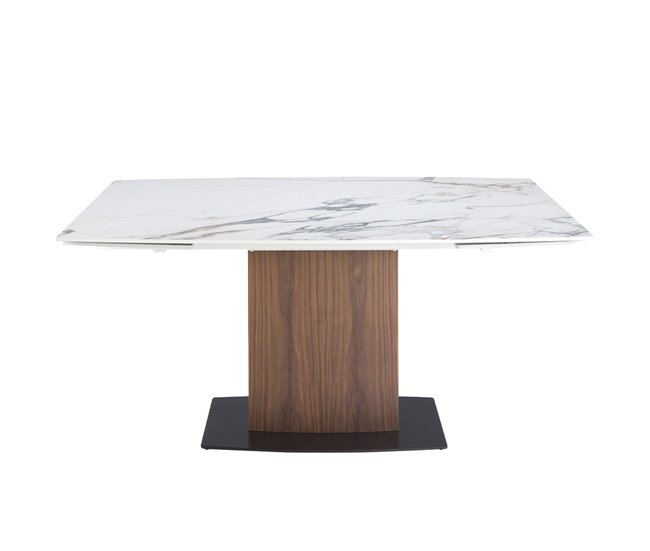 ANGEL CERDA Mesa de jantar extensível barril oval mármore porcelânico e nogueira 240x100 Nogal