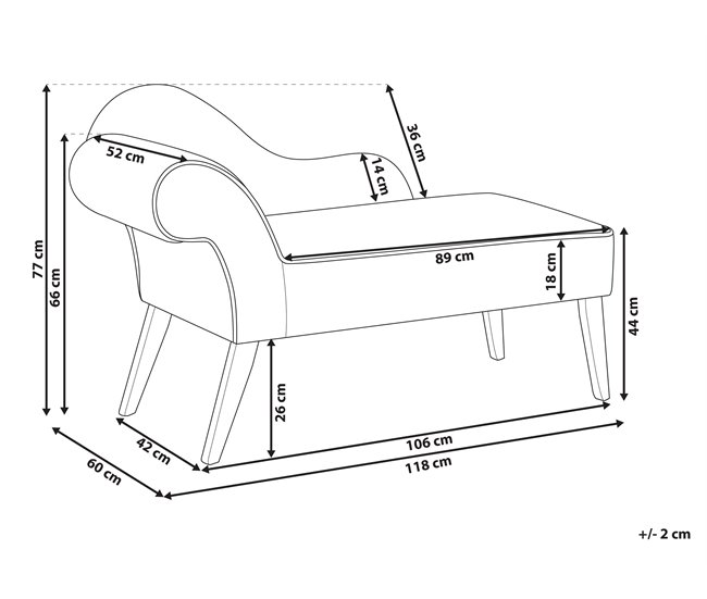 Beliani Chaise longue versão à esquerda Veludo BIARRITZ Cinza Escuro