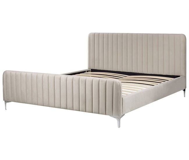 Beliani Cama com estrado Veludo LUNAN 186x215 Cinza