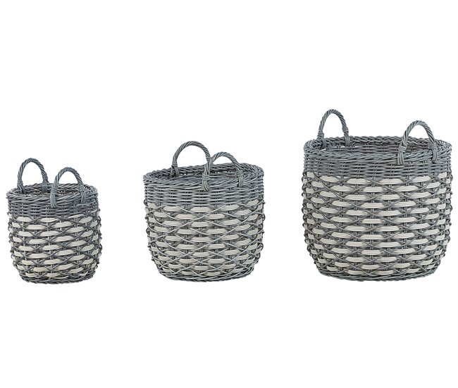 Beliani Conjunto de 3 vasos para plantas GEFIRA Branco/ Bege