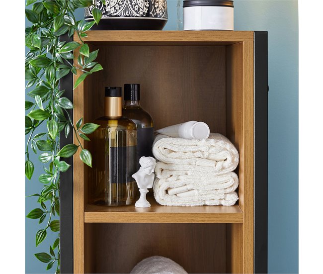 Móvel alto de casa de banho com 3 compartimentos BZR62-PF SoBuy Natural